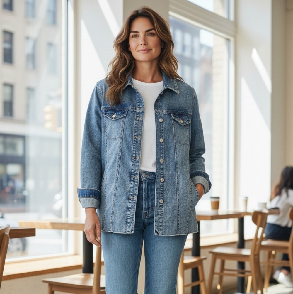 LOGO by Lori Goldstein Cotton Blend Classic Blue Jean Jacket